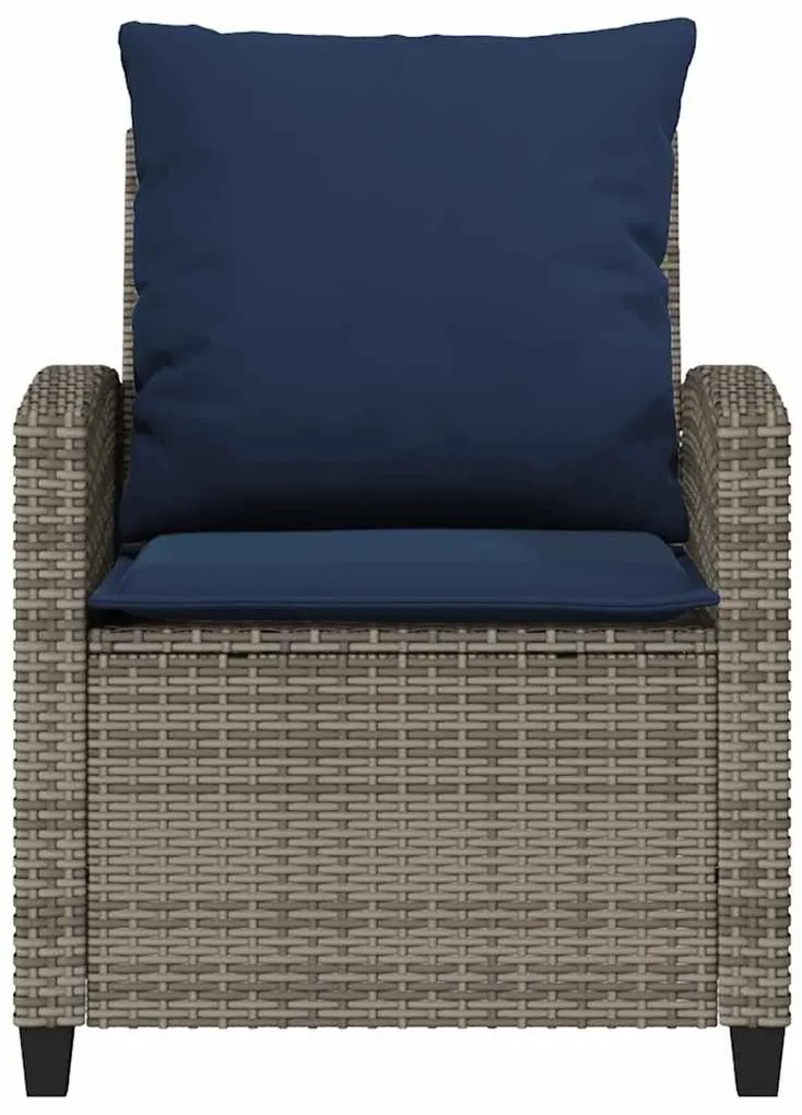 4 pcs conjunto sofás de jardim c/ almofadões vime PE cinzento