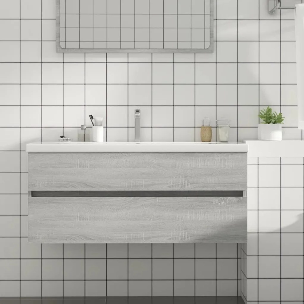 vidaXL Móvel p/ lavatório 100x38,5x45cm derivados madeira cinza sonoma