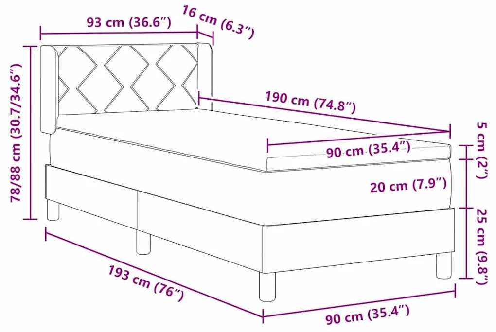 Cama Box com Colchão Cinza Escuro - 90 x 190 cm, Têxtil.