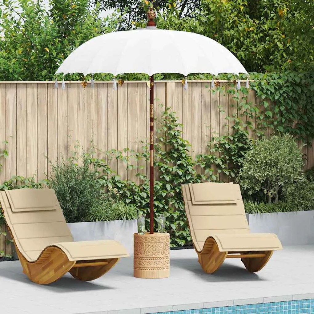 Parasol Balinês Creme 180-190 cm Algodão, madeira sólida