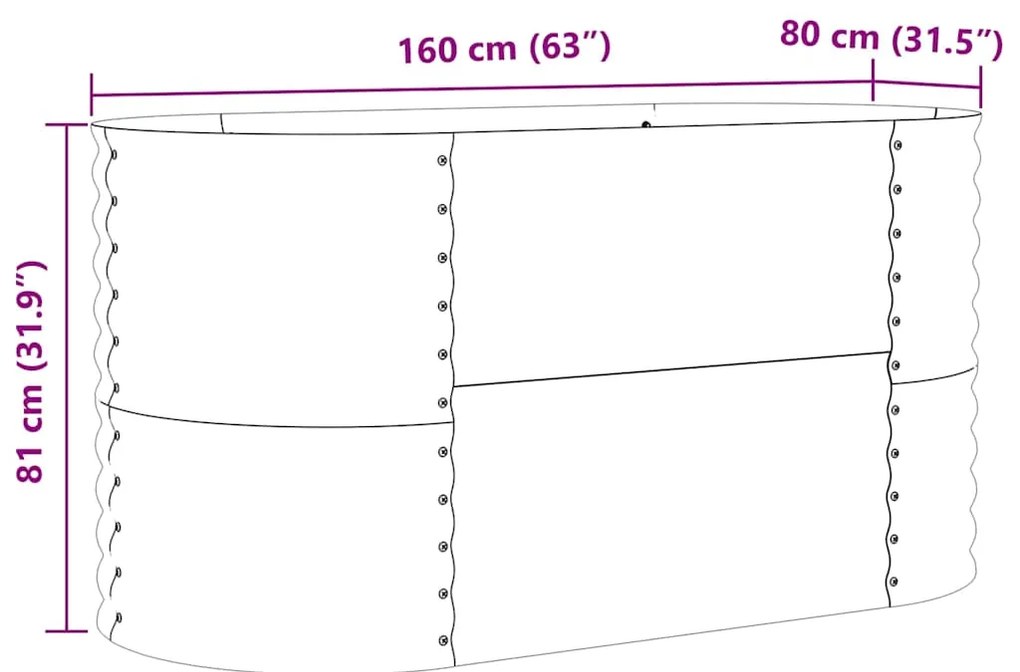 Cama Elevada para o Jardim vidaXL Castanho 160x80x81 cm Aço Galvanizad