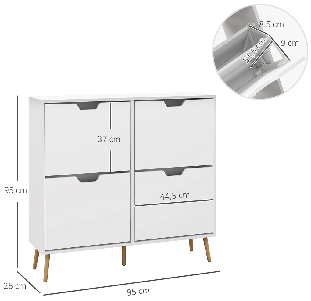 Sapateira para 16 Pares de Sapatos com 4 Gavetas e Prateleiras Ajustáveis 95x26x95 cm Branco