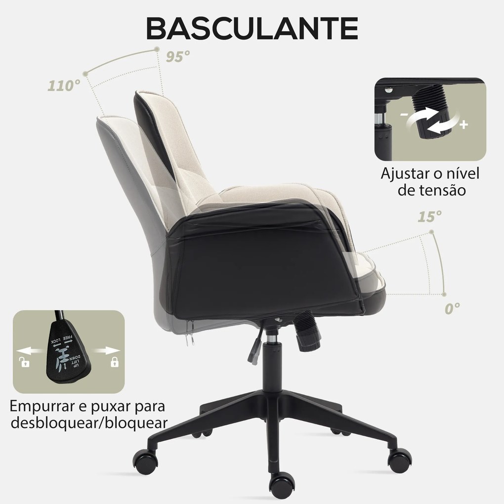 Cadeira de Escritório Giratória com Altura Ajustável Basculante Apoio para os Braços 66x65x93-103 cm Bege e Preto