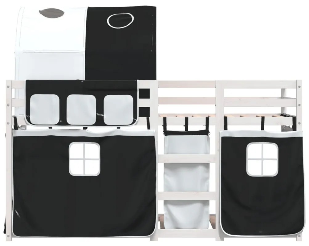 Beliche com cortinas 90x190 cm pinho maciço branco e preto