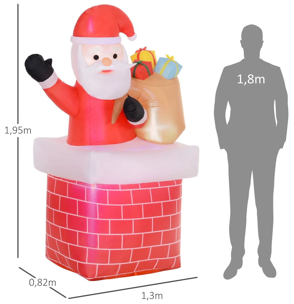 Pai Natal Insuflável com Sacos de Presente Saindo de uma Chaminé Decor