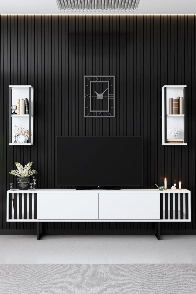 Conjunto de Mobiliário de Sala Chrome Line Set – Branco/Preto – Espess