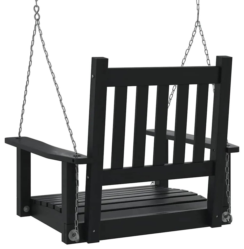Cadeira de baloiço com correntes de metal abeto maciço preto