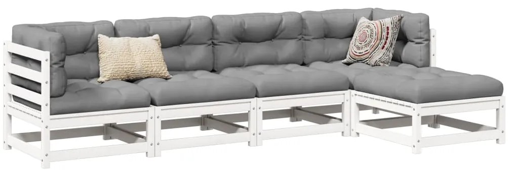 vidaXL 5 pcs conjunto de sofás de jardim madeira pinho maciça branco