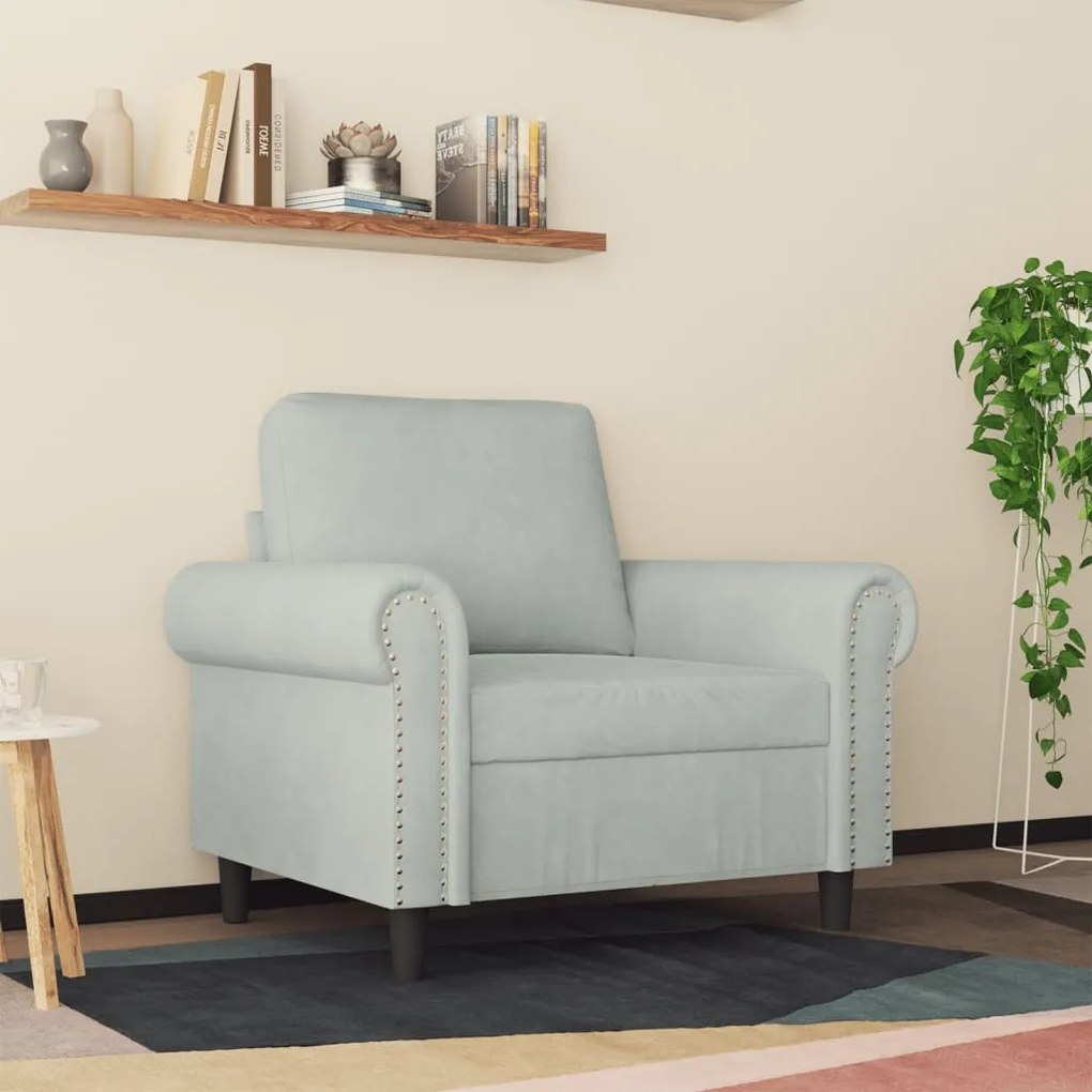 Poltrona 60 cm veludo cinzento-claro