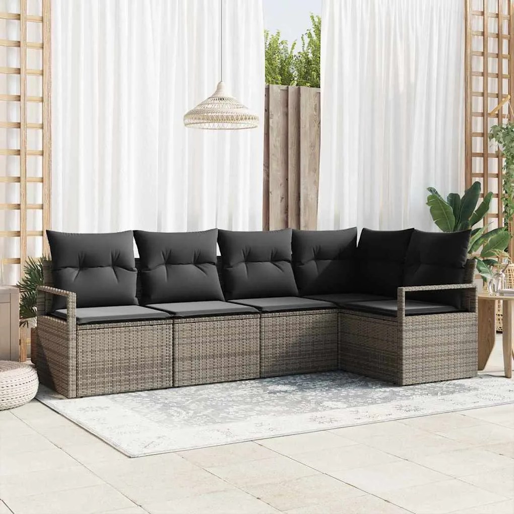 Conjunto de Sofás de Jardim Modular de 5 Peças com Almofadas Cinzas em