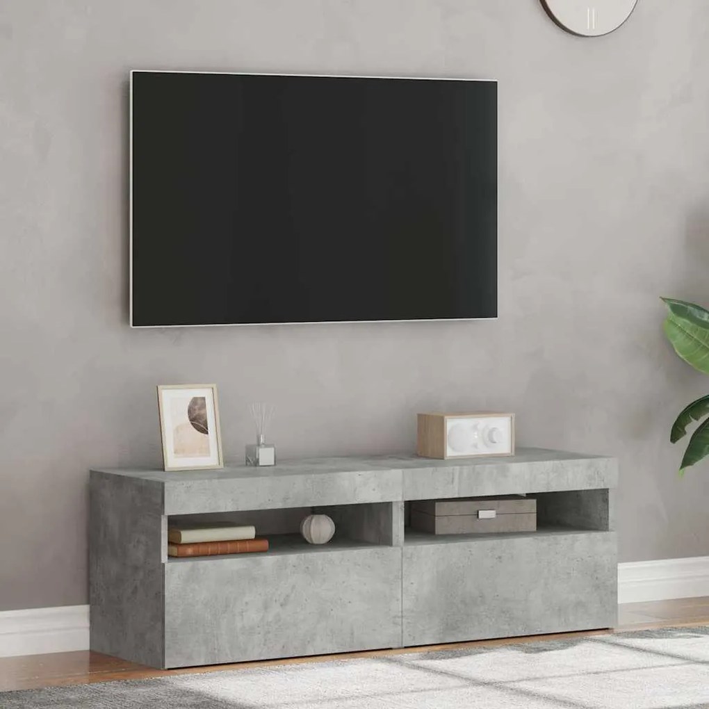 Móveis de TV com luzes LED 2 pcs 60x35x40 cm cinzento cimento