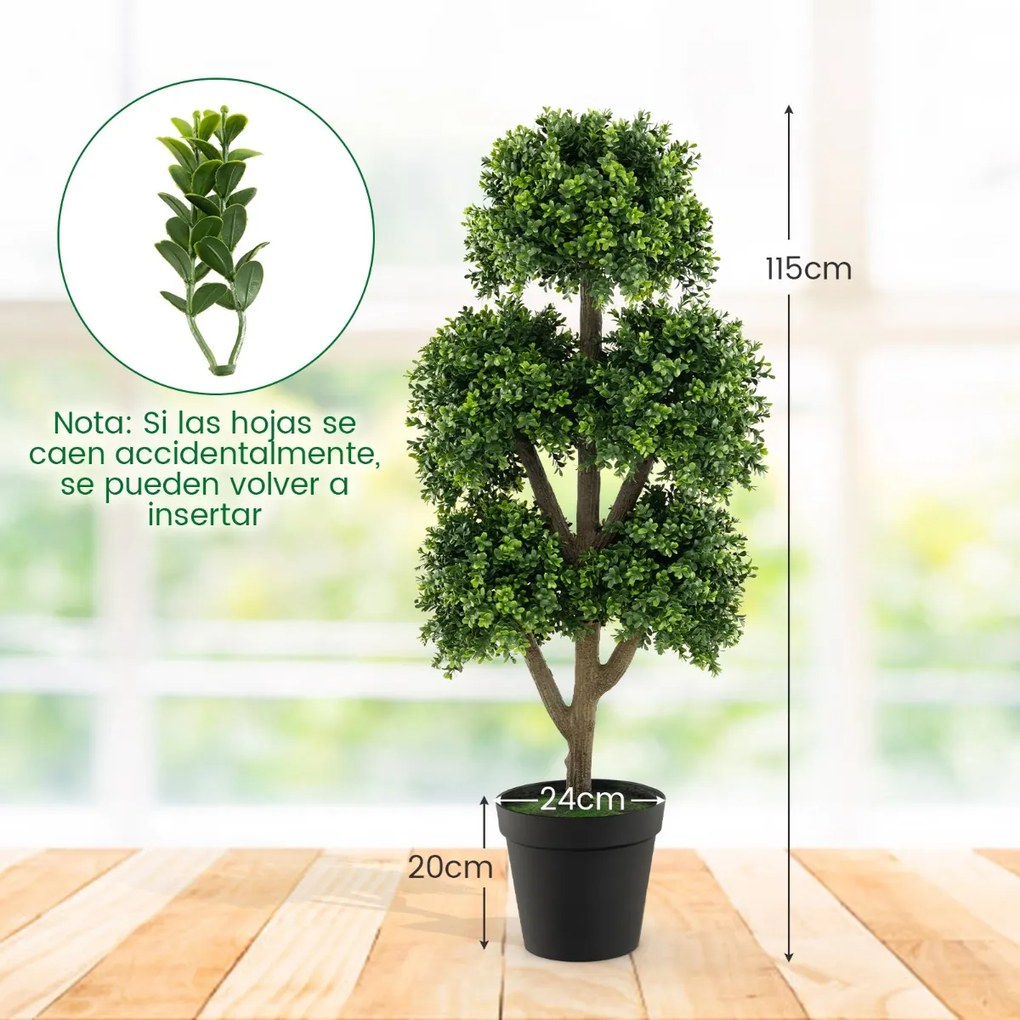 Árvore artificial de 115 cm com vaso com cimento Árvore falsa de 5 copos Decoração de escritório interior e exterior Jardim Pátio Verde
