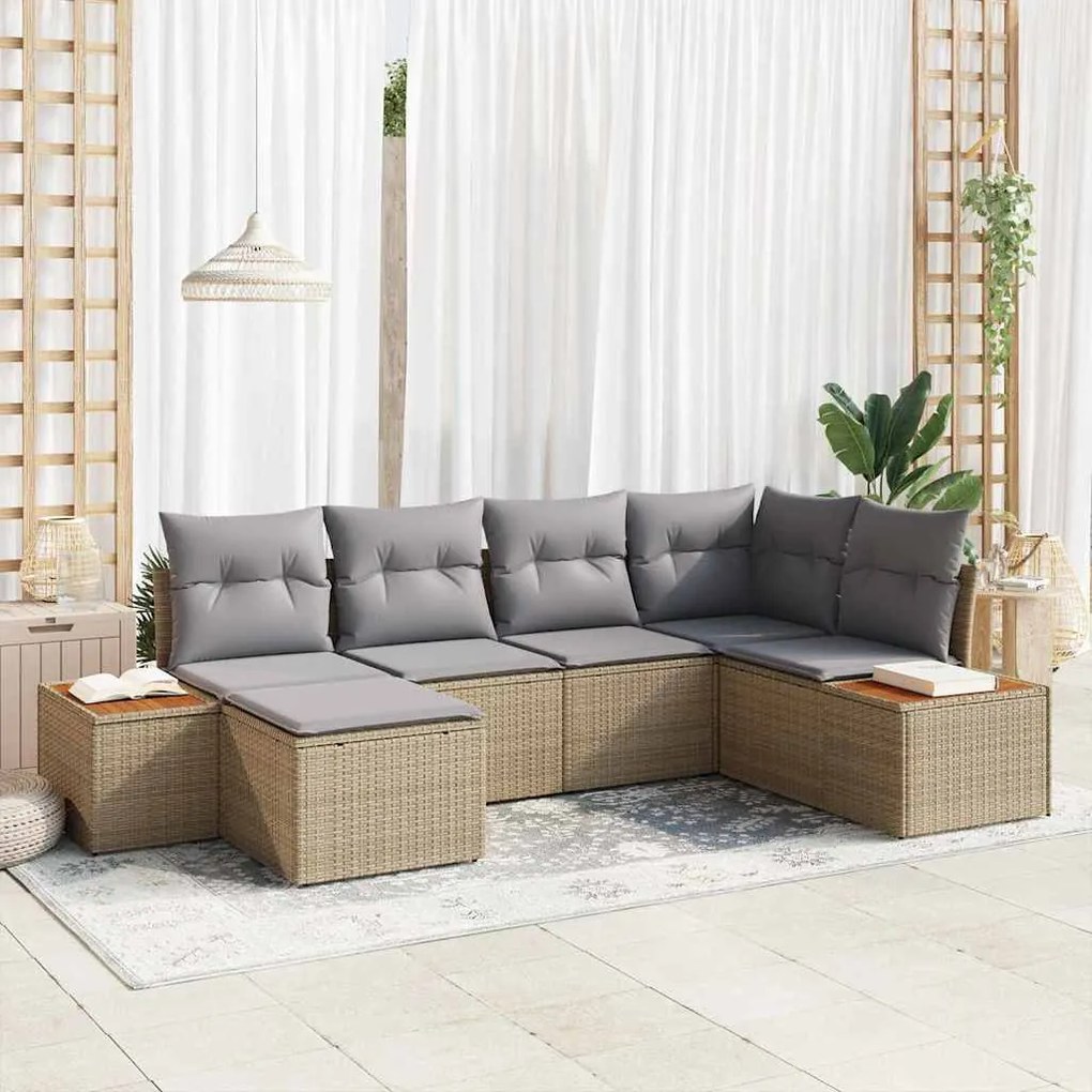 vidaXL Conjunto de Sofá de Jardim 7 pcs Bege e Cinza Claro Polirattan