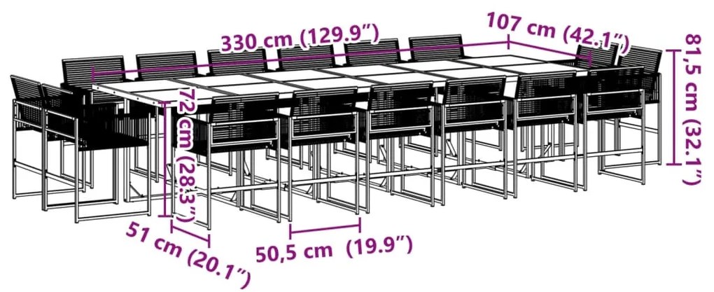 17 pcs conjunto de jantar p/ jardim vime PE preto