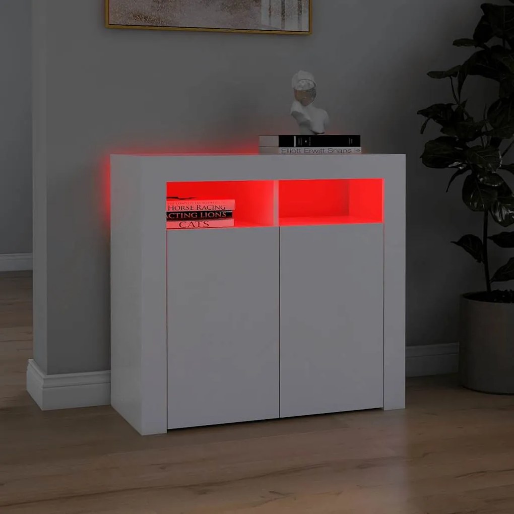 Aparador com luzes LED 80x35x75 cm branco