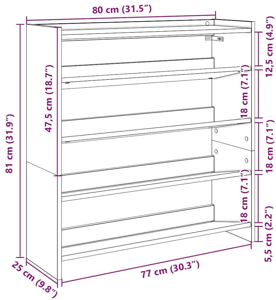 Sapateira 80x25x81 cm derivados de madeira branco