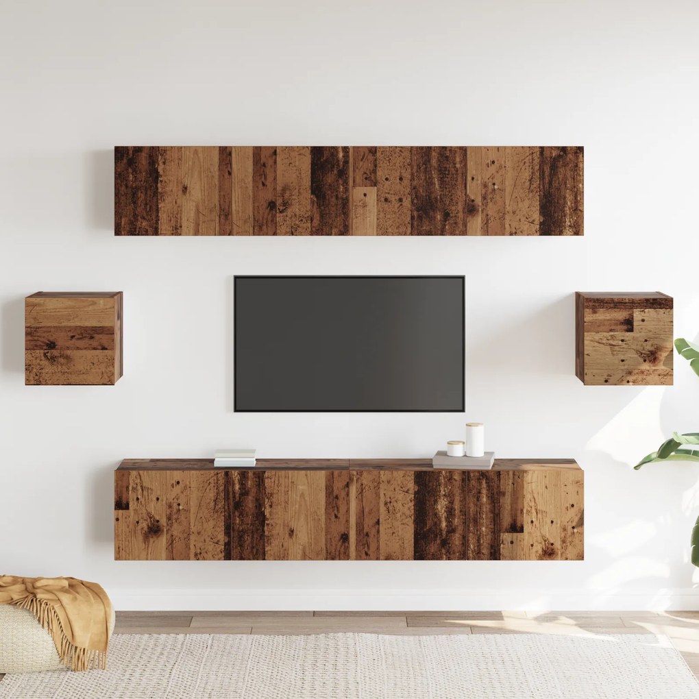 Conjunto de 6 Peças para Gabinete de TV Madeira Antiga Madeira de Enge