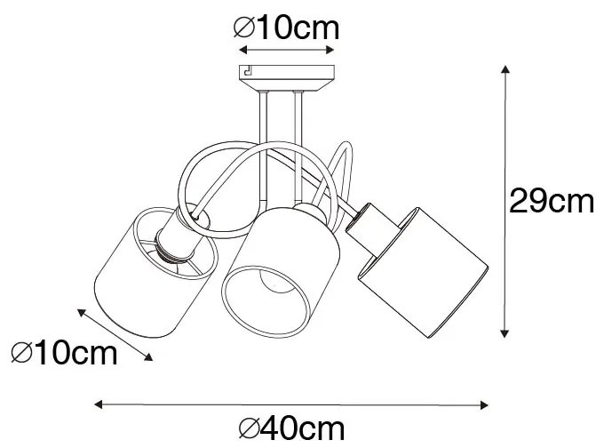 Refletor de teto em aço com abajur branco 3-light - Hetta Moderno