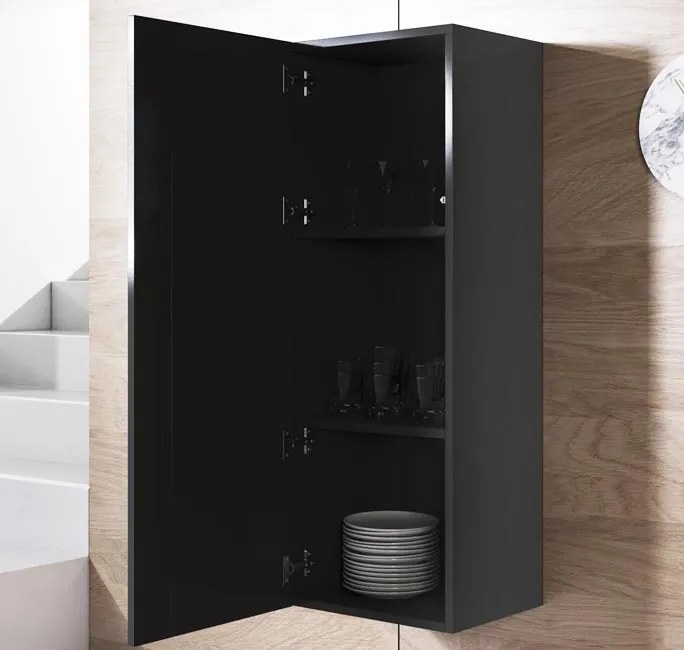 Armário de Parede Fiães – 40x126 cm – Preto – Suspenso ou com Pés