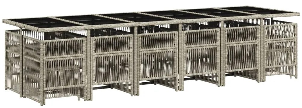 17 pcs conj. jantar jardim c/ almofadões vime PE cinzento-claro