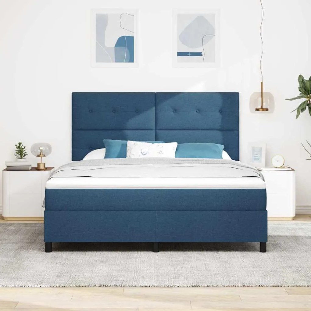 Cama Box com Colchão e Luz LED - Azul Marinho, 180x200 cm Tecido