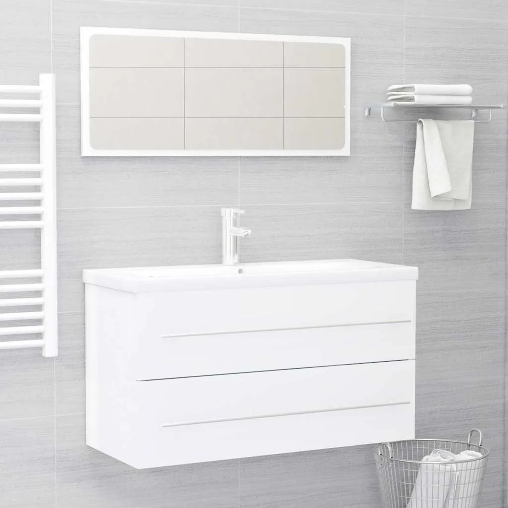 vidaXL 2 pcs conj. móveis casa de banho contraplacado branco brilhante