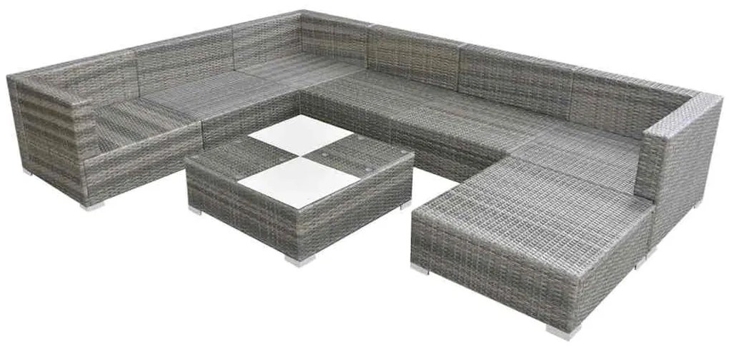 8 pcs conjunto lounge de jardim c/ almofadões vime PE cinzento