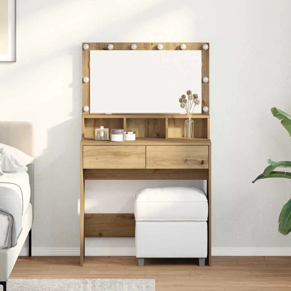 vidaXL Mesa de vestir com gaveta Carvalho Artesanal 80 x 41 x 134,5 cm