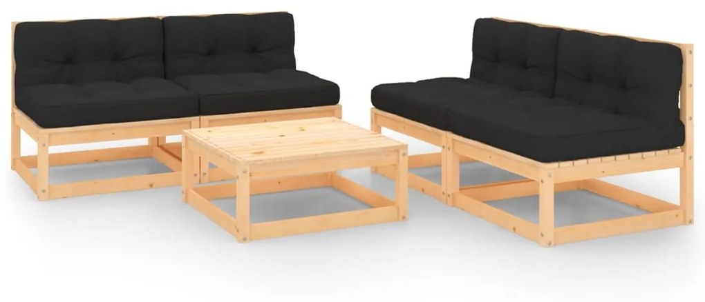 vidaXL 5 pcs conjunto lounge de jardim c/ almofadões pinho maciço