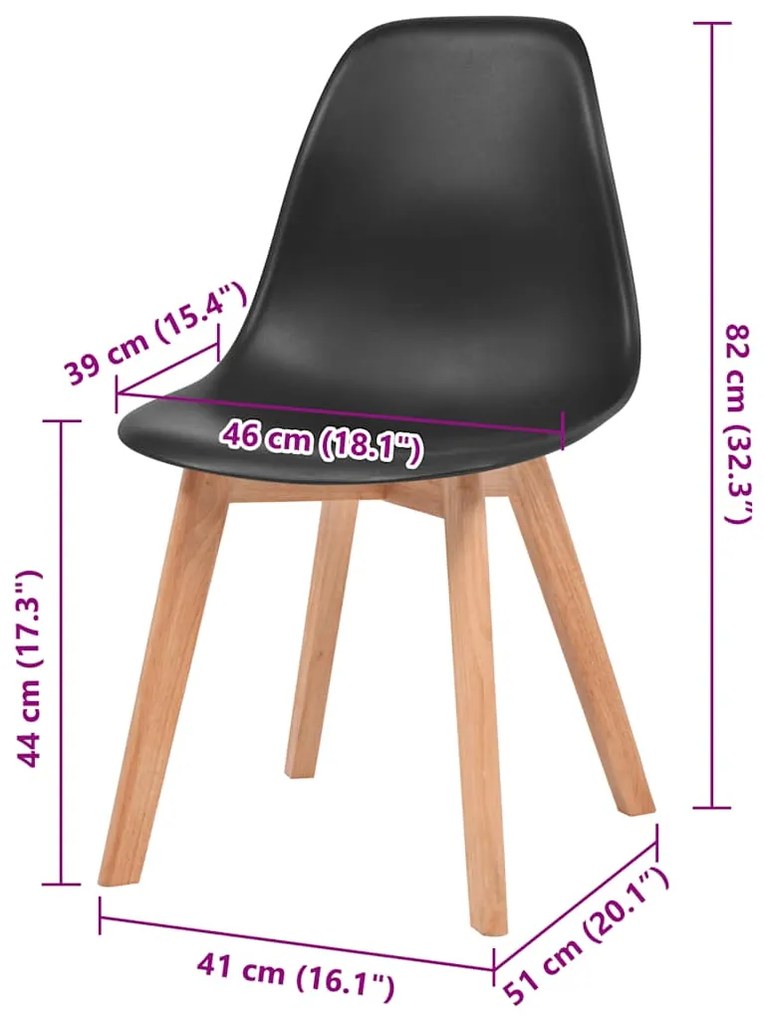 Cadeiras de jantar 2 pcs plástico preto