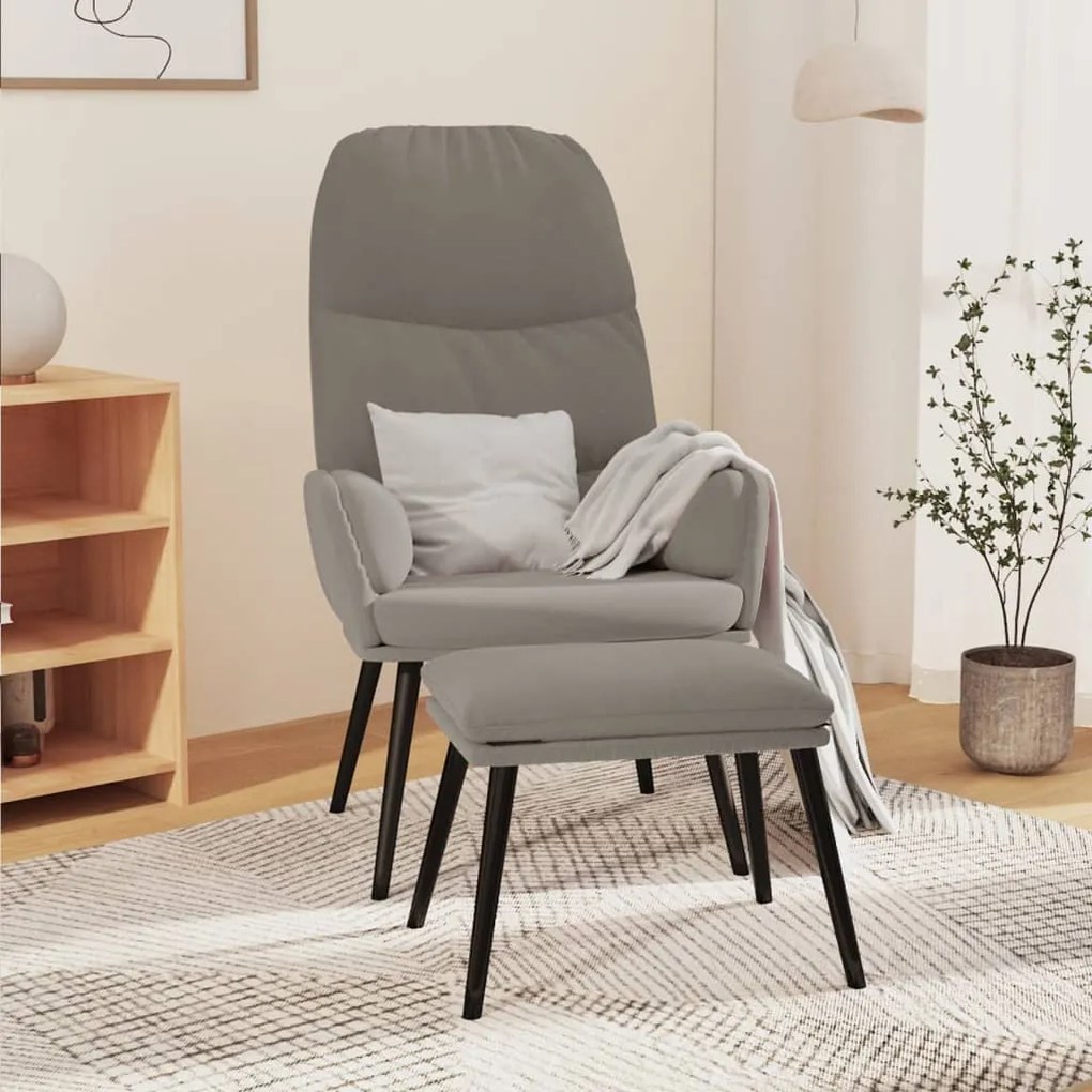 vidaXL Cadeira de descanso com banco veludo cinzento-claro
