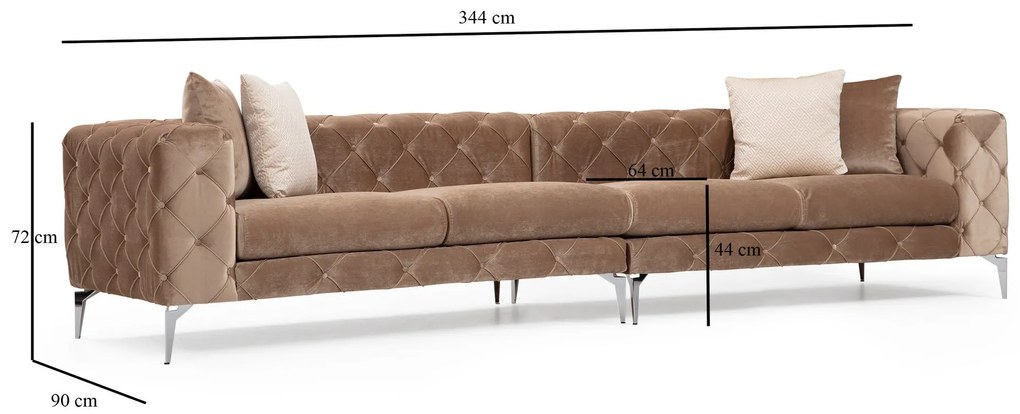 Sofá de 4 Lugares Como – Creme Escuro – 344x90x72 cm
