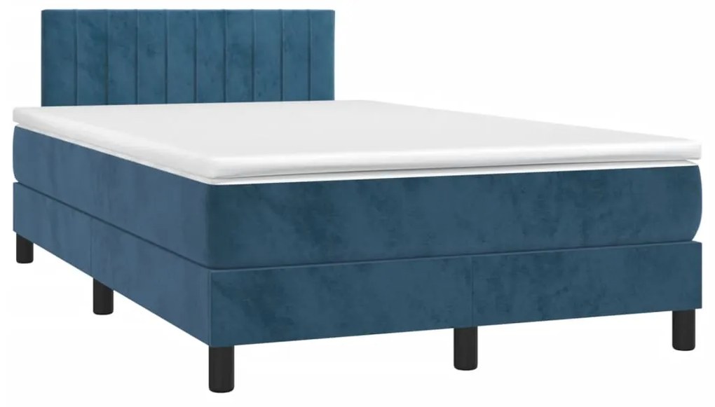 Cama boxspring com colchão 120x200 cm veludo azul-escuro