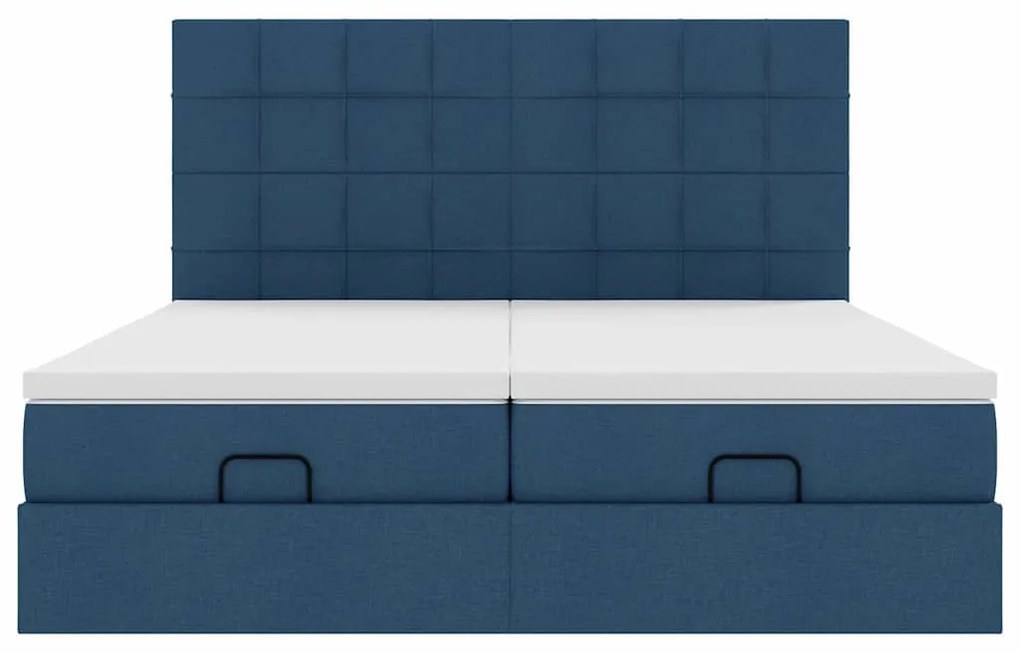 Estrutura de cama otomana com colchões 200x200cm tecido azul