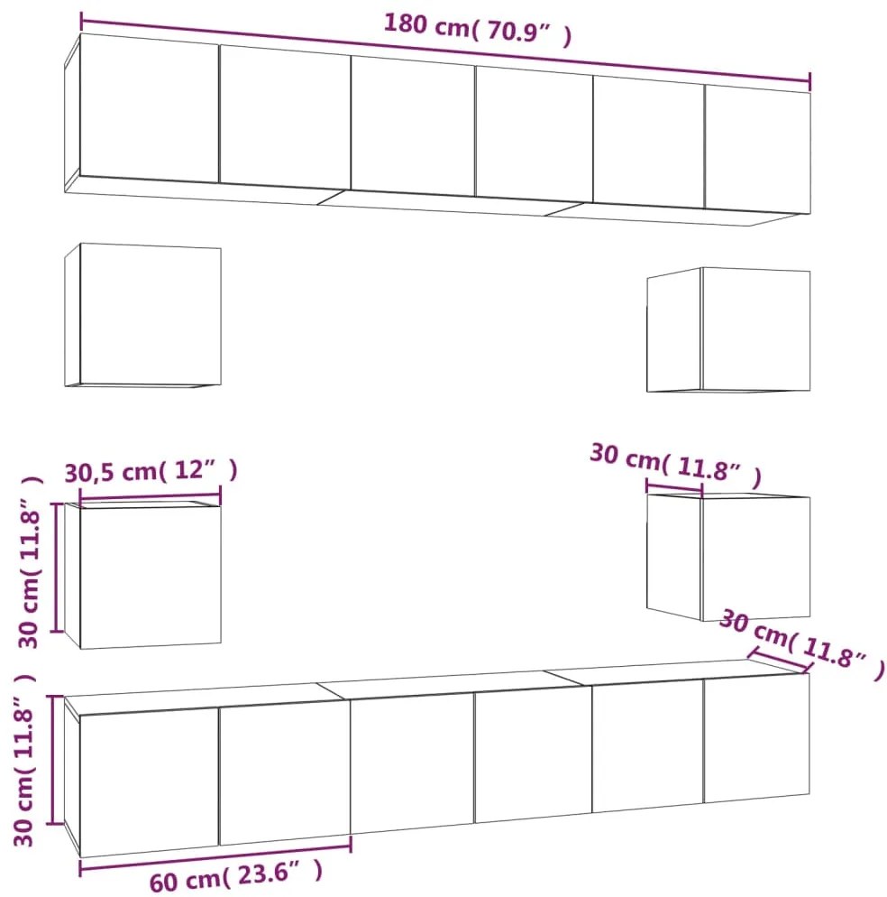 Conjunto móveis de TV 10 pcs madeira processada sonoma cinza
