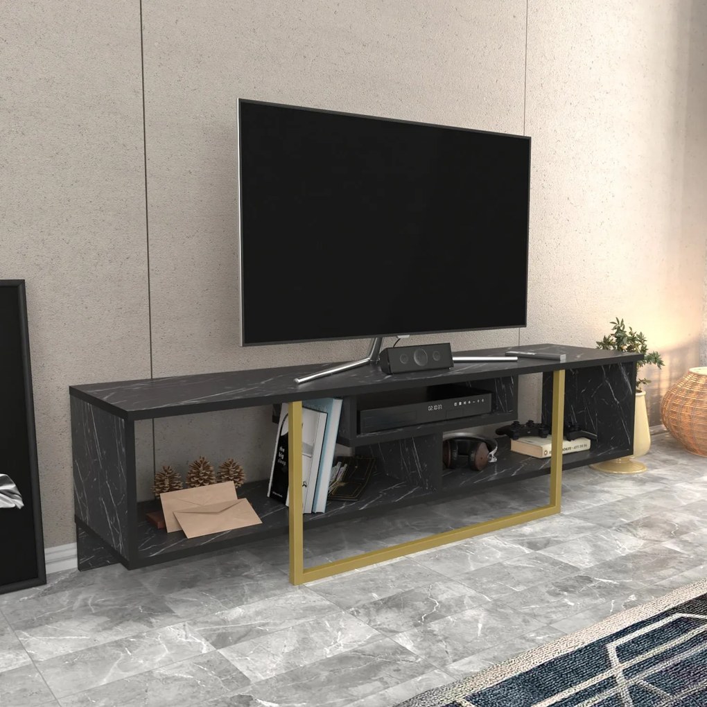 Móvel TV Asal – Preto e Dourado – 150x35,2x40 cm