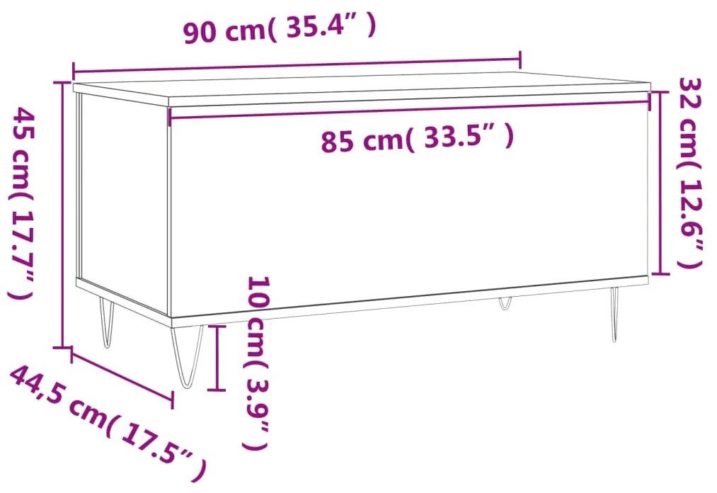 Mesa de centro 90x44,5x45 cm derivados madeira carvalho fumado