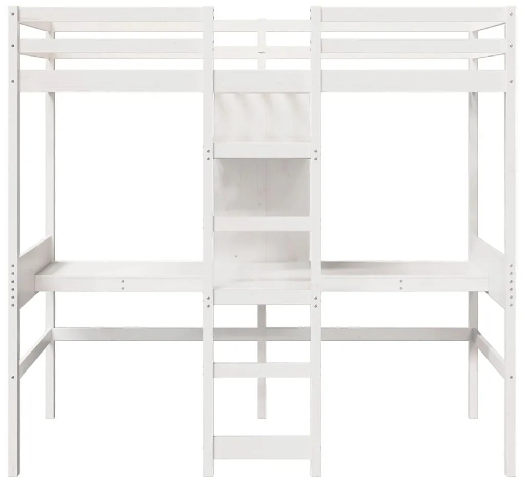 Cama alta sem colchão 80x200 cm pinho maciço branco