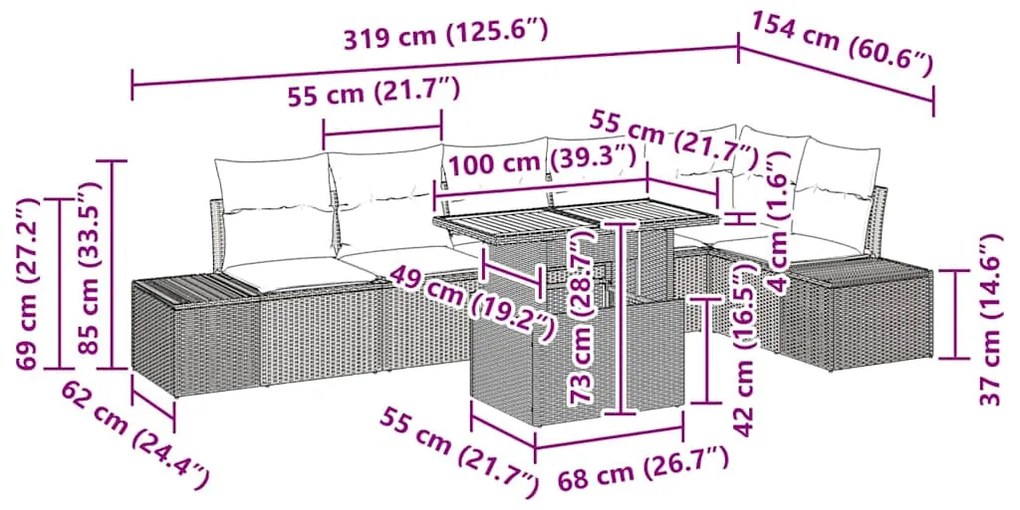 Conjunto de Jantar para Jardim com 7 Peças e Almofadas Pretas de Ratta
