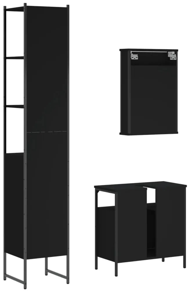 3 pcs conjunto móveis casa de banho derivados de madeira preto