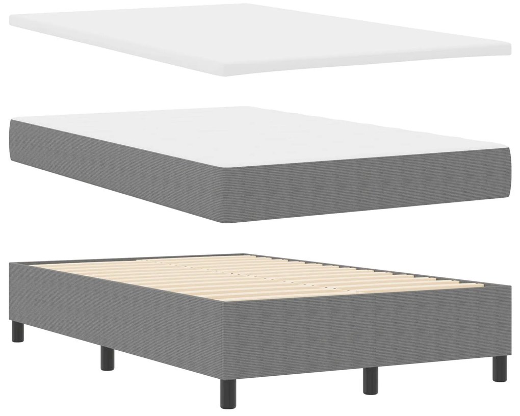 Cama Box Spring com Colchão Cinza 120x200 cm Tecido de Veludo Cotelê