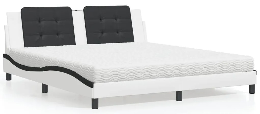 vidaXL Cama com colchão 180x200 cm couro artificial preto e branco