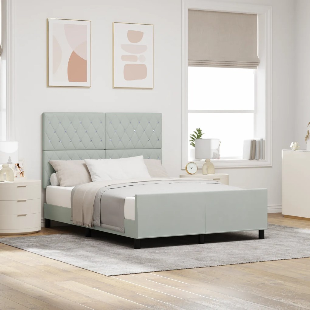 Cama vidaXL Cinza Claro 140x190 cm em Veludo