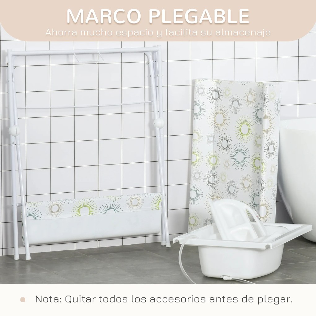 HOMCOM Banheira e Trocador de Fraldas 2 em 1 para Bebés 0-12 Meses Banheira Dobrável com Múltiples Espaços de Armazenamento e Prateleira Inferior Carga máx. 15kg 80x70x95cm Branco