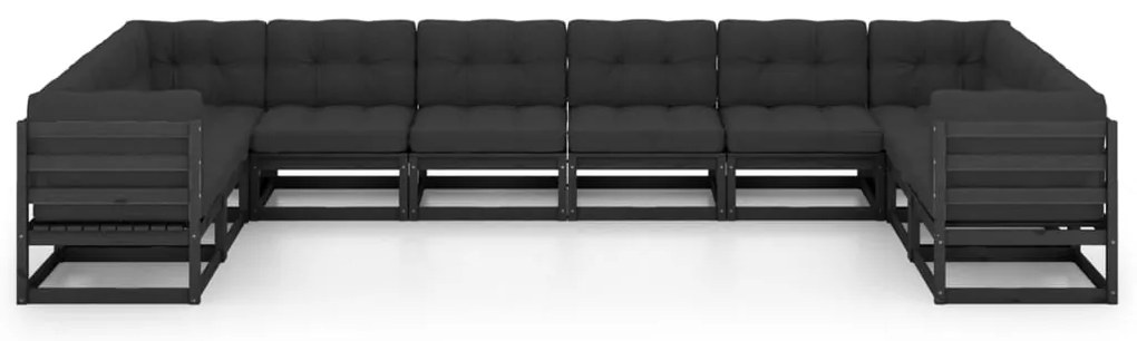 10 pcs conjunto longue jardim c/ almofadões pinho maciço preto