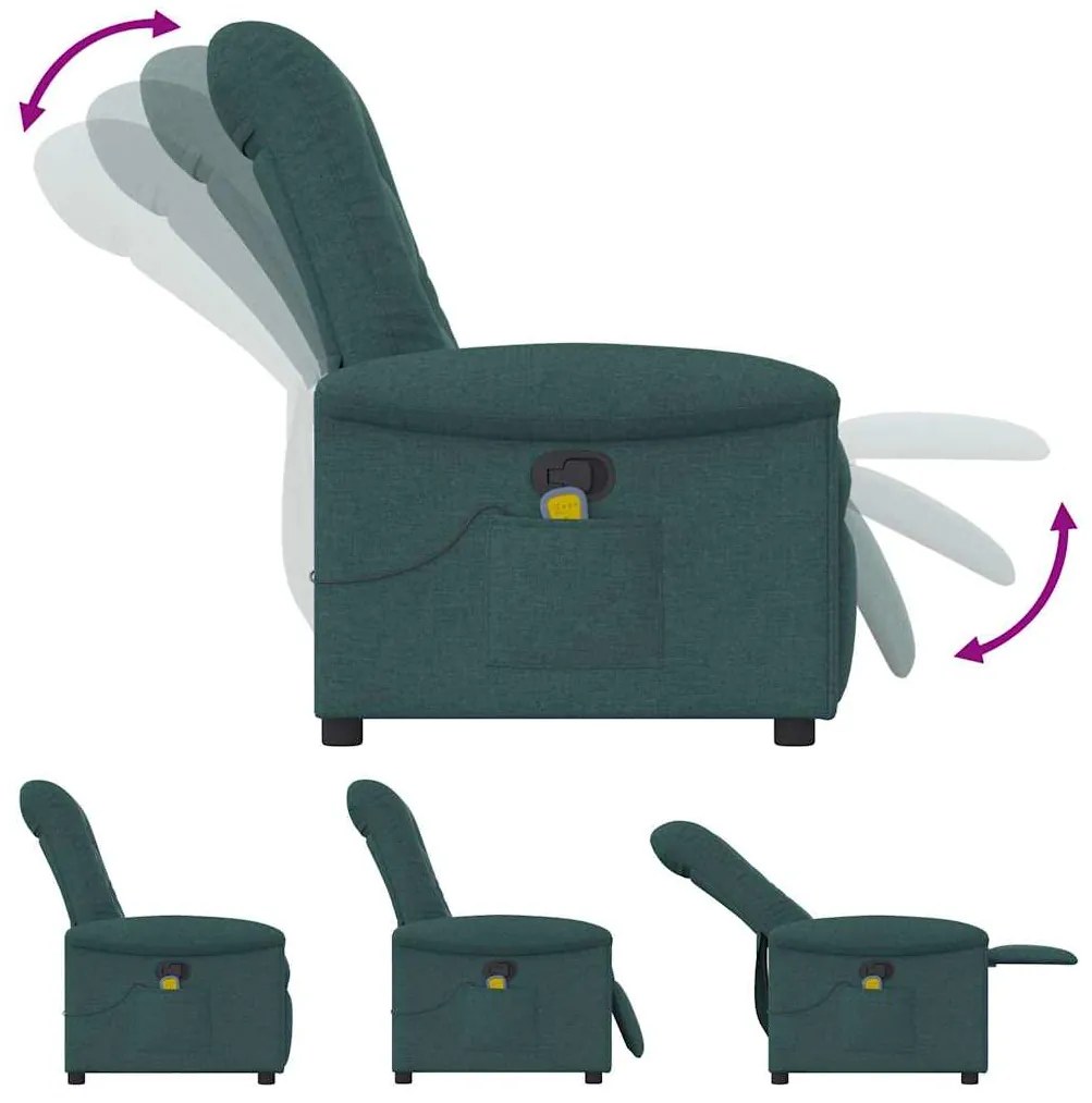 Poltrona de massagens reclinável tecido verde-escuro