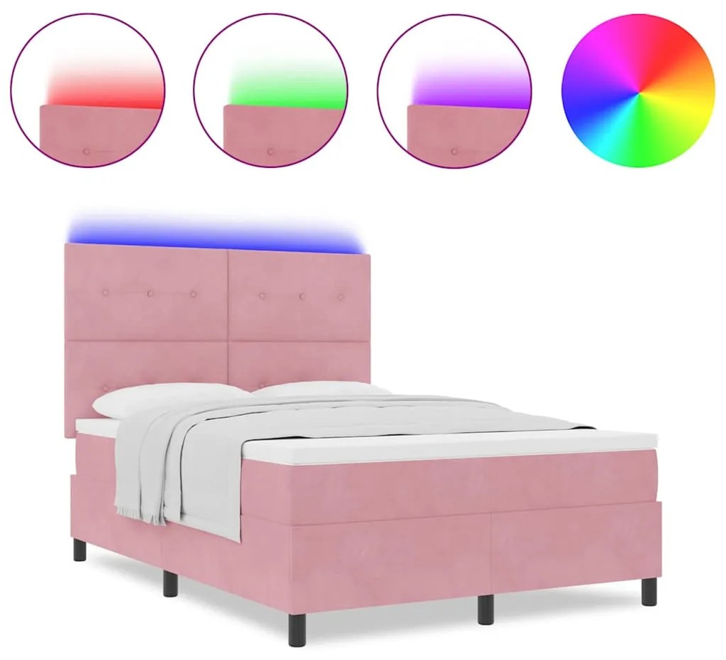 Cama Box vidaXL com Colchão e LED Rosa 160x200 cm Veludo