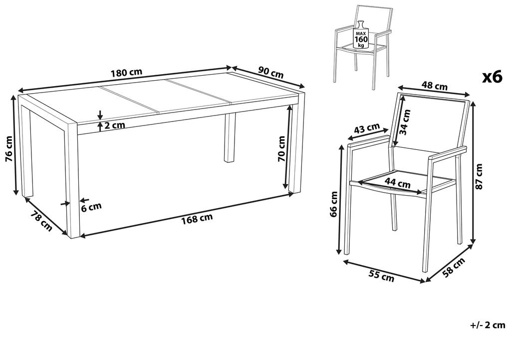Conjunto de mesa com tampo triplo vidro temperado 180 x 90 cm e 6 cadeiras brancas GROSSETO Beliani