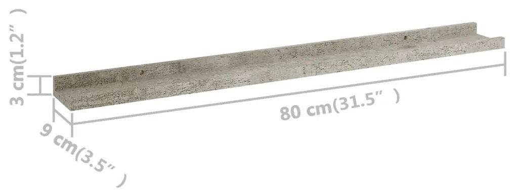 Prateleiras de parede 4 pcs 80x9x3 cm cinzento cimento