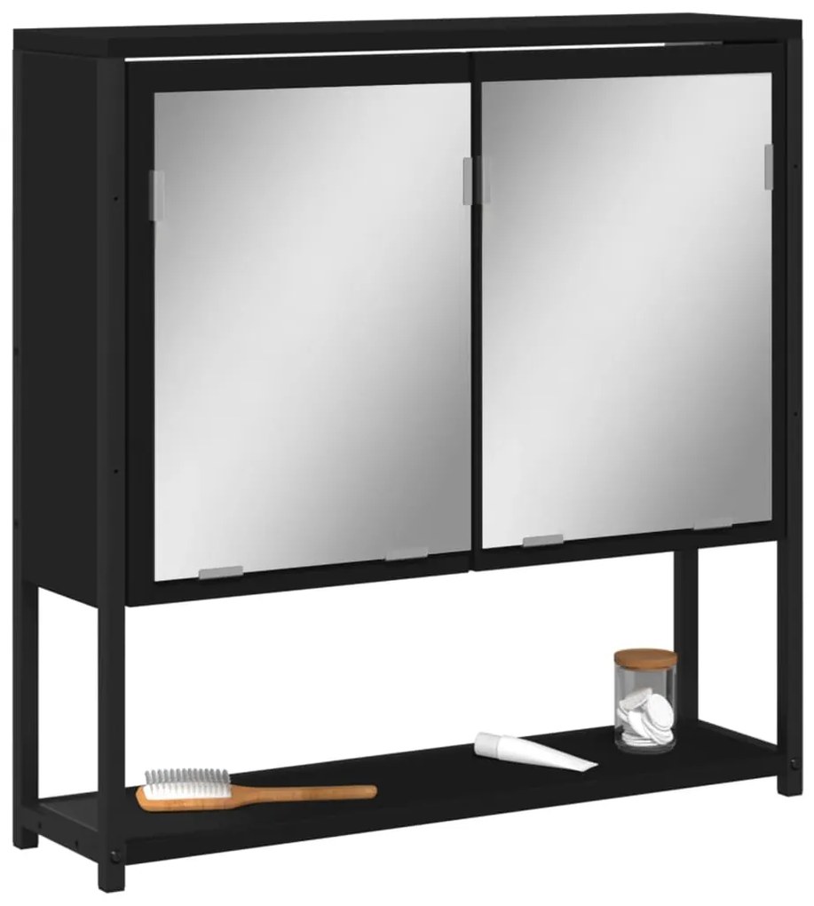 vidaXL Armário casa banho c/ espelho 60x16x60 cm deriv. madeira preto
